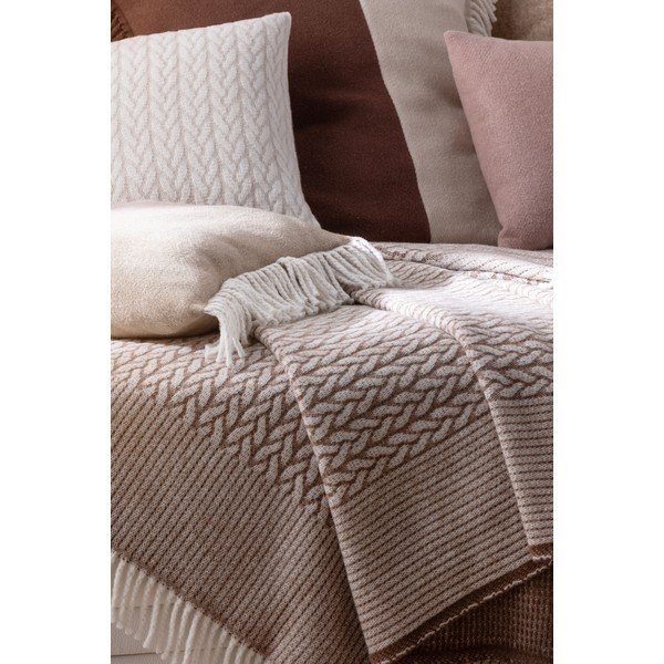 Helepruun pleed puuvilla seguga 140x180 cm Olympus – Euromant-image-4