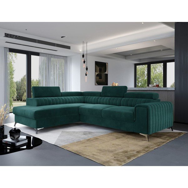 Roheline sametist lahtikäiv/sahtliga nurgadiivan (vasak nurk/L-kujuline) Laurence – ELTAP-image-1