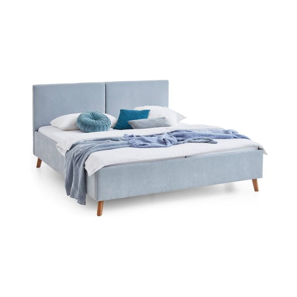 Helesinine polsterdatud kaheinimesevoodi liistudest raamiga 180x200 cm Piano - Meise Möbel-image-3