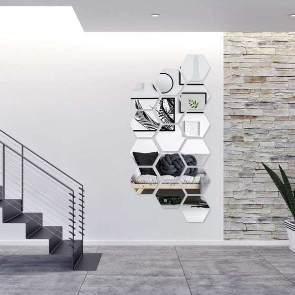 12 kleepuva peegli kleebise komplekt kuusnurkne peegel, 20 x 17 cm - Ambiance-image-2