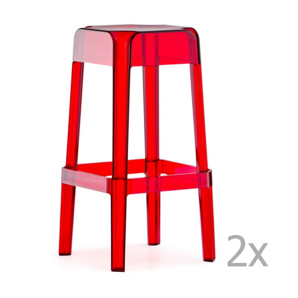 Sada 2 transparentních červených barových židlí Pedrali Rubik