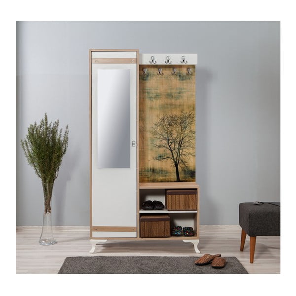 Hnědo-bílá předsíňová stěna se zrcadlem Inci Tree, výška 196 cm-image-4