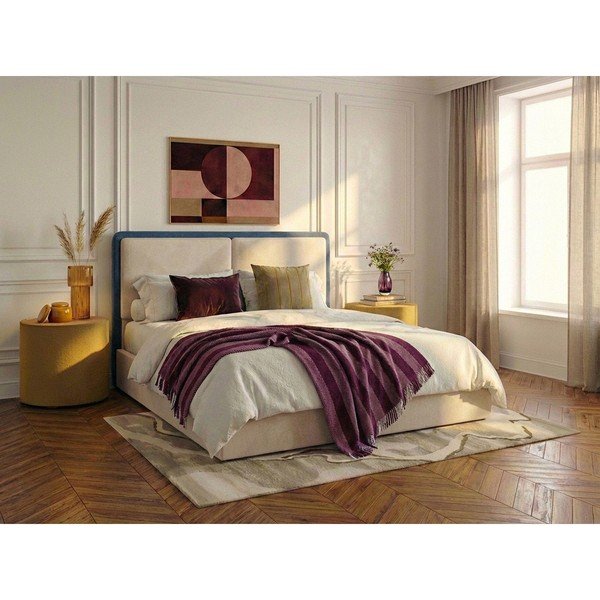 Sinine/beež polsterdatud kaheinimesevoodi panipaigaga ja liistudest raamiga 180x200 cm Mara - Bobochic Paris-image-1