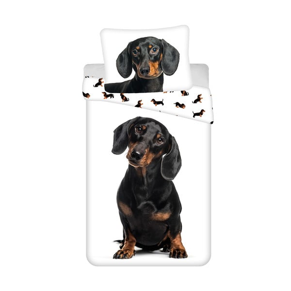 Must-valge puuvillane laste voodipesu 140x200 cm Dachshund - Jerry Fabrics