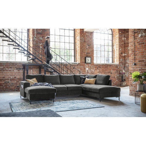 Tumehall sametist U-kujuline diivanvoodi, paremas nurgas Lofty Lilly - Miuform-image-4