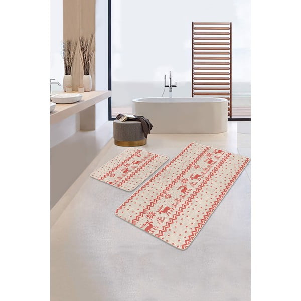 Punase-beeži värvi vannitoamattide komplekt 2 tk 60x100 cm - Mila Home-image-2
