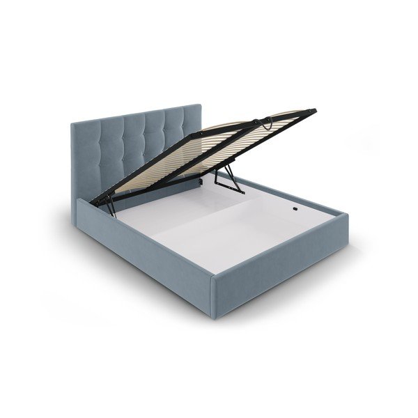 Helesinine polsterdatud kaheinimese voodi, millel on hoiuruum ja rest 180x200 cm Nerin - Mazzini Beds-image-3