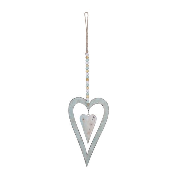 Bílá závěsná kovová dekorace ve tvaru srdce Ego Dekor, 10,5 x 40 cm