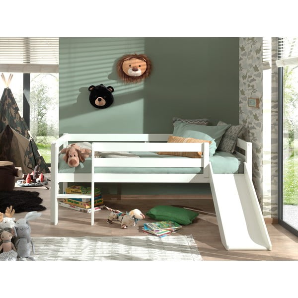 Valge laste tõstetud voodi koos liuguriga , 90 x 200 cm Pino - Vipack-image-2