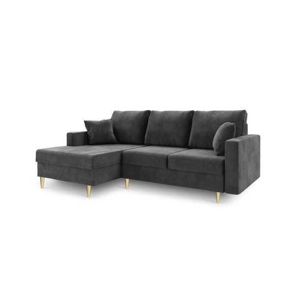 Tmavě šedá rozkládací pohovka s úložným prostorem Mazzini Sofas Muguet, levý roh
