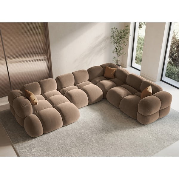  Pruun sametist nurgadiivan (parem nurk/U-kujuline) Loretto – Cosmopolitan Design-image-1