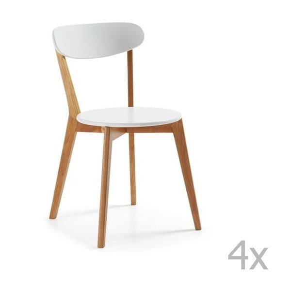 Sada 4 bílých židlí s dřevěným podnožím La Forma Luana