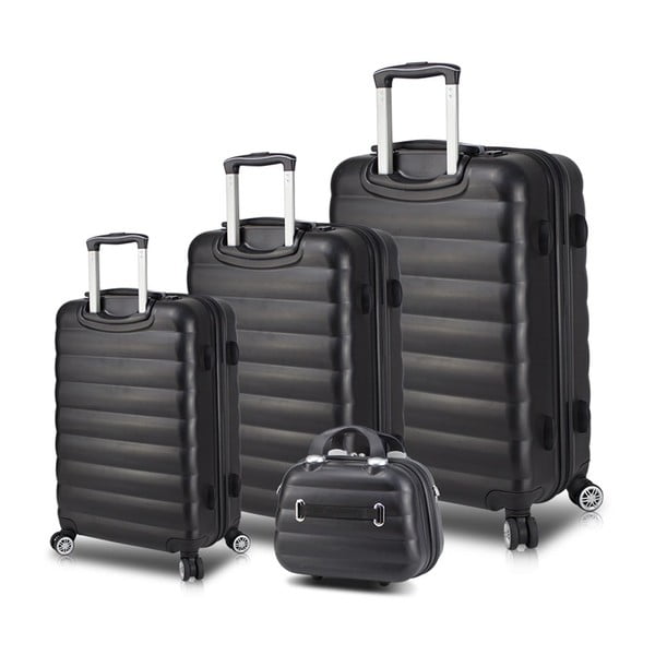 Sada 3 černých cestovních kufrů na kolečkách s USB porty a příručního kufříku My Valice RESSO Travel Set