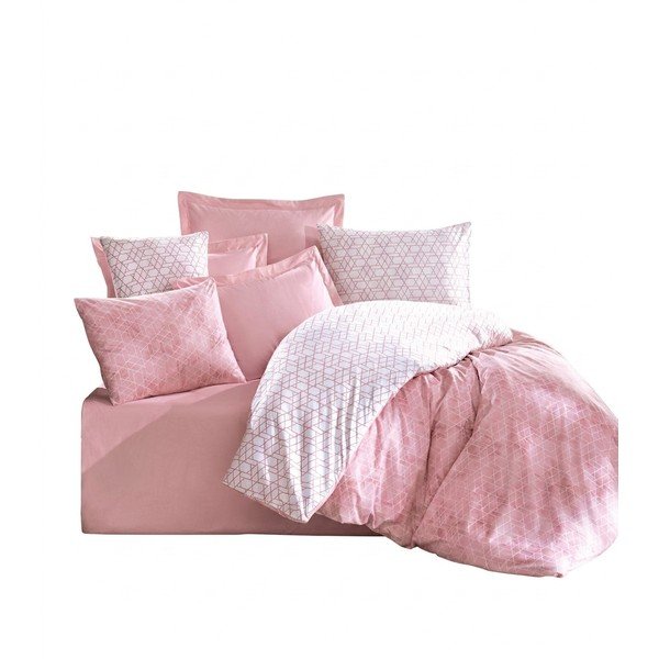 Valge/roosa Renforcé puuvillast pikendatud voodipesu kaheinimesevoodile 240x220 cm Soft Geometry - Mila Home Luxury