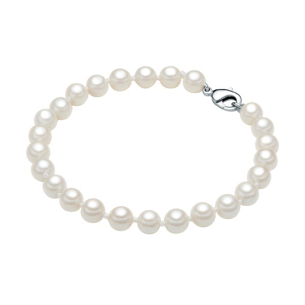 Perlový náramek Muschel se zapínáním, bílé perly 6 mm, délka 21 cm