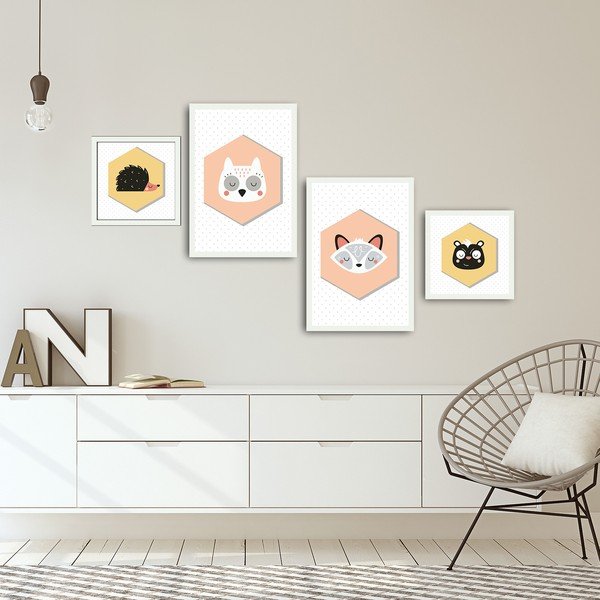 Laste pildid 4 tk 35x50 cm komplektis Animals - Wallity-image-1