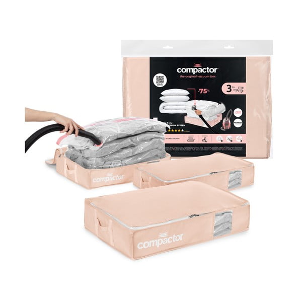 Vaakumplastist hoiukastid voodi all 3 tk 65x45x15,5 cm komplektis Pink Edition - Compactor