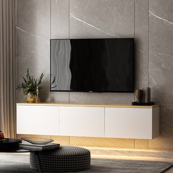 Valge tammespoonist TV-alus 160x35x32 cm Neon - Kalune Design-image-4