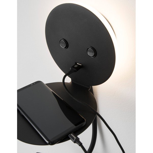 Must alumiiniumist LED-seinalamp painduva konstruktsiooniga/USB-pordiga Eclip - Nova Luce-image-1