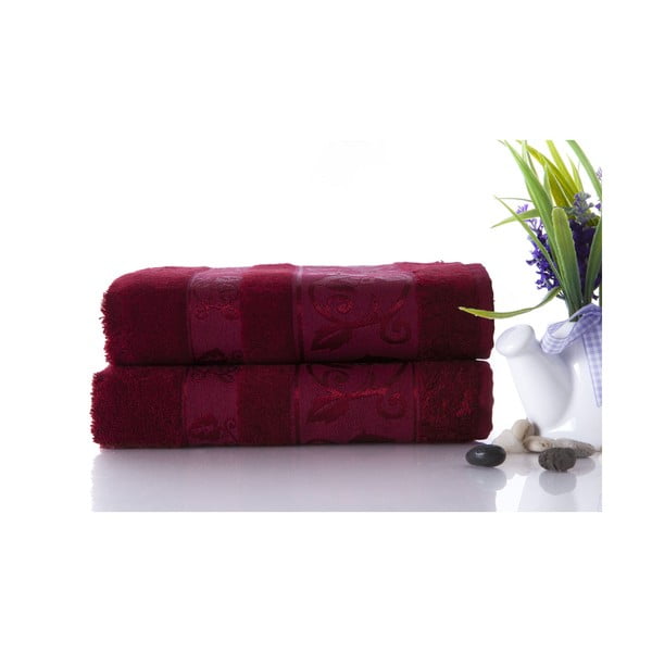 Set dvou ručníků Bamboo Burgundy, 50x90 cm