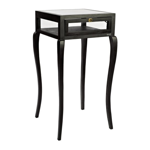 Černý barový stolek z teakového dřeva s vitrínou Pols Potten Curved