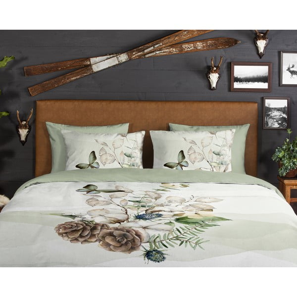 Roheline-kreem pikendatud flanellist voodipesu üheinimesevoodile 140x220 cm Marjan - Good Morning-image-3