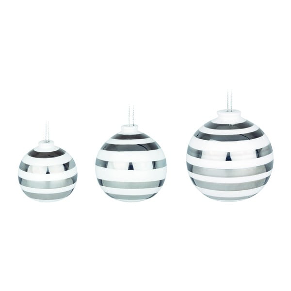 3 valge keraamilise jõulukuusekaunistuse komplekt hõbedaste detailidega Omaggio - Kähler Design