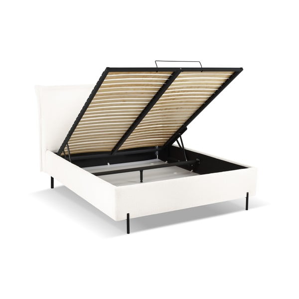 Valge polsterdatud kaheinimesevoodi koos voodipõhja ja panipaigaga 160x200 cm Armie - Milo Casa-image-1