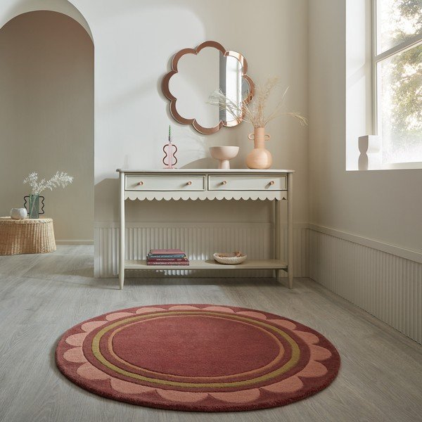 Burgundiapunane käsitsi kootud villane ümmargune vaip ø 120 cm Lois - Flair Rugs-image-1