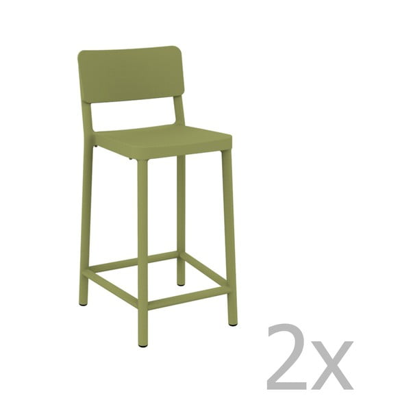 Sada 2 zelených barových židlí vhodných do exteriéru Resol Lisboa Simple, výška 92,2 cm