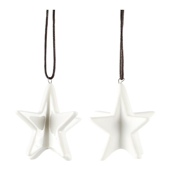 Sada 2 dekorativních hvězd KJ Collection White Matt, 6,4 cm