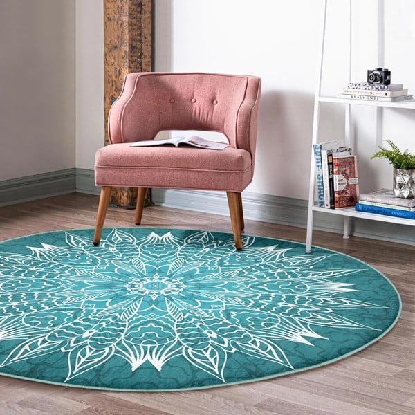 Türkiissinine pestav ümmargune vaip, sobitub robottolmuimejaga ø 120 cm Comfort - Mila Home-image-1
