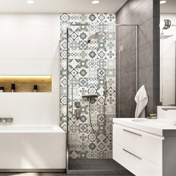 Sada 30 nástěnných samolepek Ambiance Wall Decal Cement Tiles Shades of Gray Oslo, 15 x 15 cm-image-1