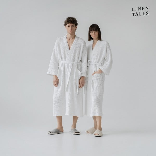 Valge hommikumantel suurus L/XL Honeycomb - Linen Tales-image-4