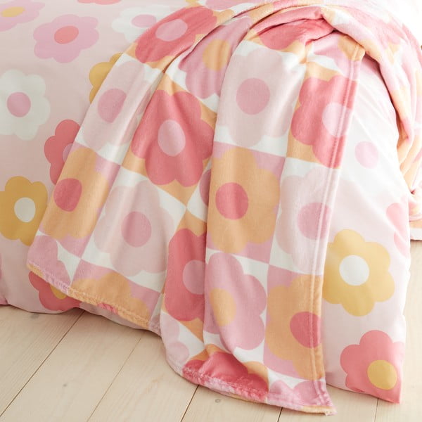 Roosa mikroflanell laste tekk 130x170 cm Retro Daisy - Catherine Lansfield