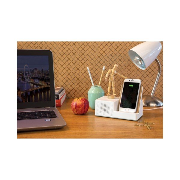 Bílá bezdrátová nabíječka s reproduktorem XD Design Exclusive Ontario-image-1