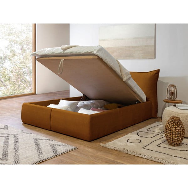 Kollane polsterdatud kaheinimesevoodi koos voodipõhja ja panipaigaga 180x200 cm Jade - Bobochic Paris-image-4