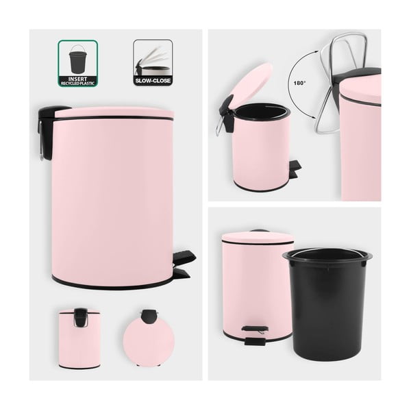 Roosa terasest prügikast 3 l Adelar - Spirella-image-2