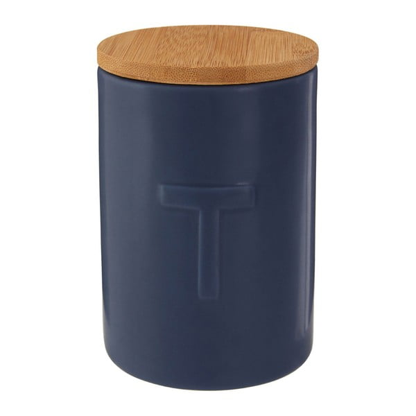 Tmavě modrá dóza na čaj s bambusovým víkem Premier Housewares Fenwick-image-1