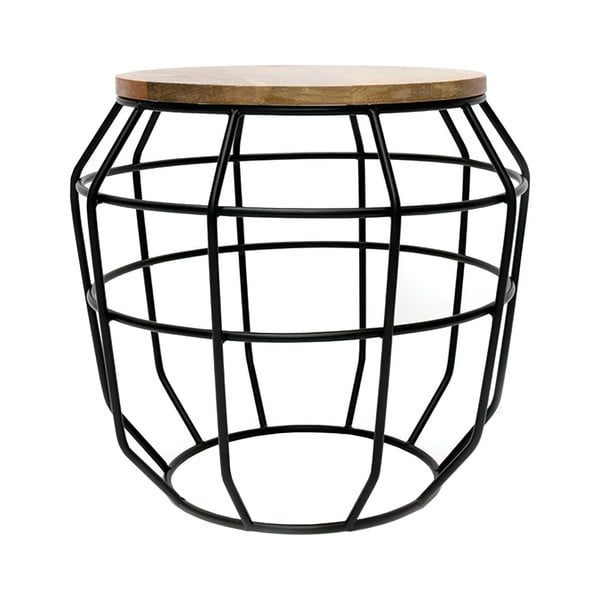 Černý příruční stolek s deskou z mangového dřeva LABEL51 Pixel, ⌀ 51 cm