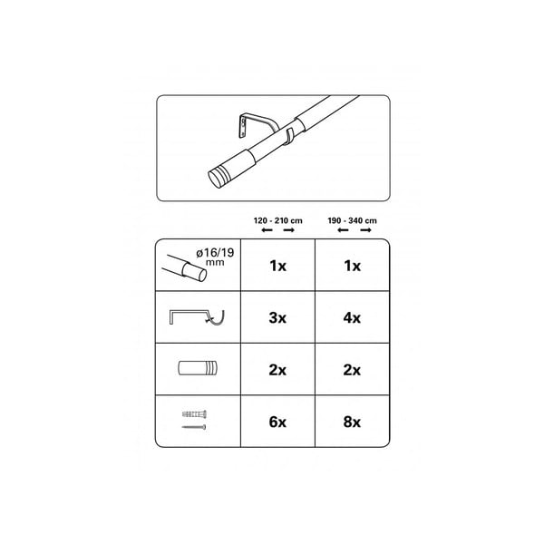 Metallist pikendatav kardinapuu 120 - 210 cm Válec - Gardinia-image-2