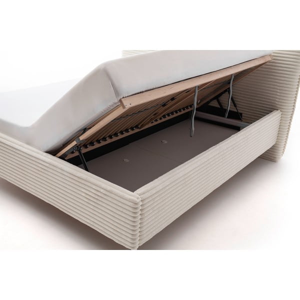Beež polsterdatud kaheinimesevoodi koos voodipõhja ja hoiuruumiga 160x200 cm Matera - Meise Möbel-image-3