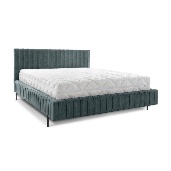 Petrooleumivärvi polsterdatud kaheinimesevoodi koos panipaiga ja voodipõhjaga 160x200 cm Plissa - ELTAP