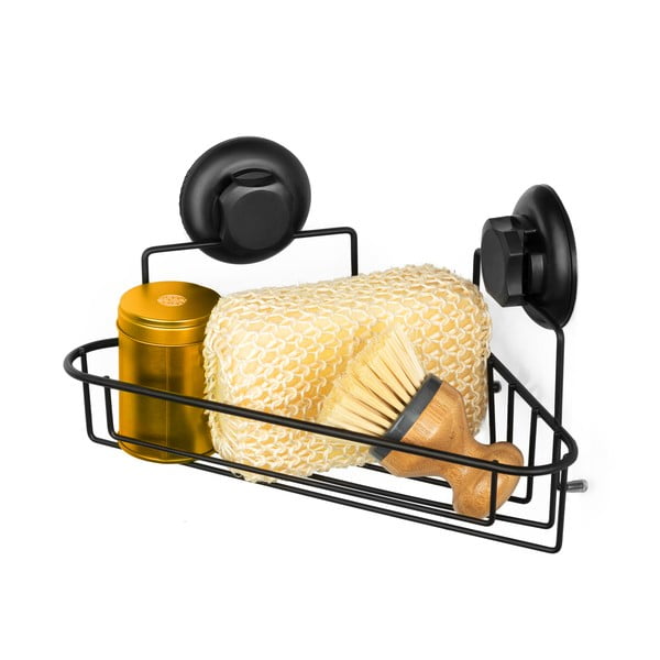 Must isekinnitatav seinale paigaldatud nurgapealne vannitoa riiul Must nurgapealne riiul 1 riiul Bestlock - Compactor-image-1