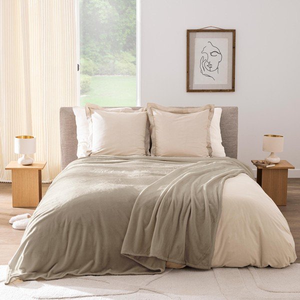 Taupe mikroflanelltekk 220x240 cm Flanou - douceur d'intérieur-image-1