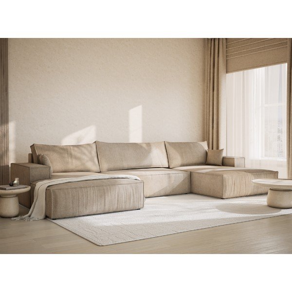 Beež šenilldiivanvoodi/panipaigaga nurgadiivan (U-kujuline) Kyoto - Maison de Rêve-image-1