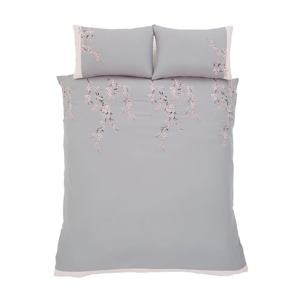 Roosa ja hall voodipesu Blossom, 220 x 230 cm Embroidered Blossom - Catherine Lansfield