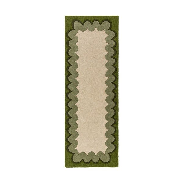 Roheline/naturaalne käsitsi kootud villane jooksja 80x230 cm Wiggle Wool - Flair Rugs