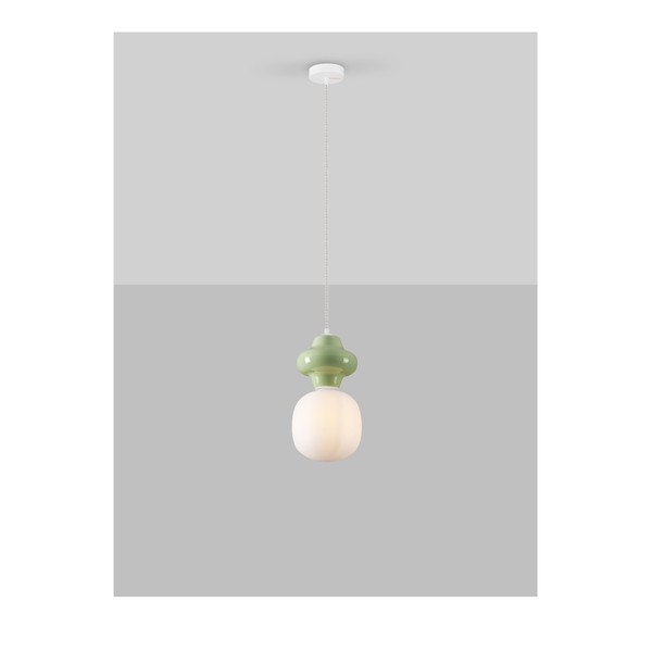 Valge/heleroheline keraamiline ripplamp klaasist varjuga, ø 18 cm Clio - Nova Luce-image-2