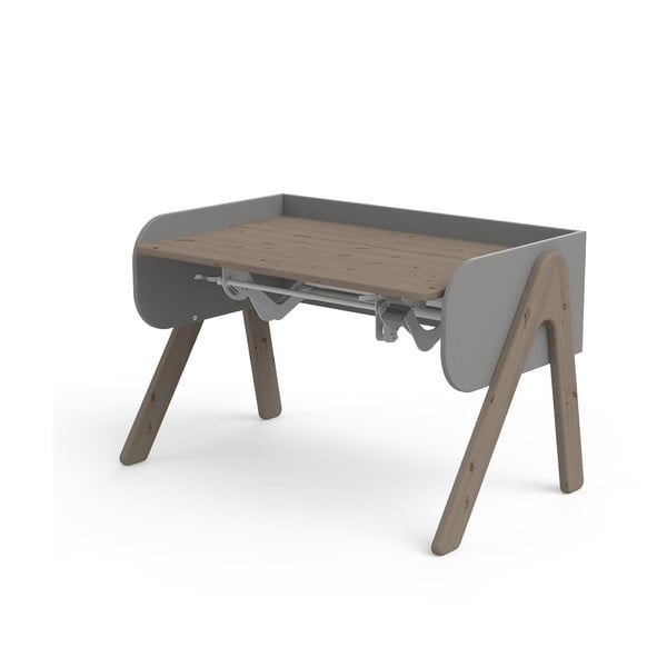 Tmavě hnědo-šedý psací stůl z borovicového dřeva s nastavitelnou výškou Flexa Woody